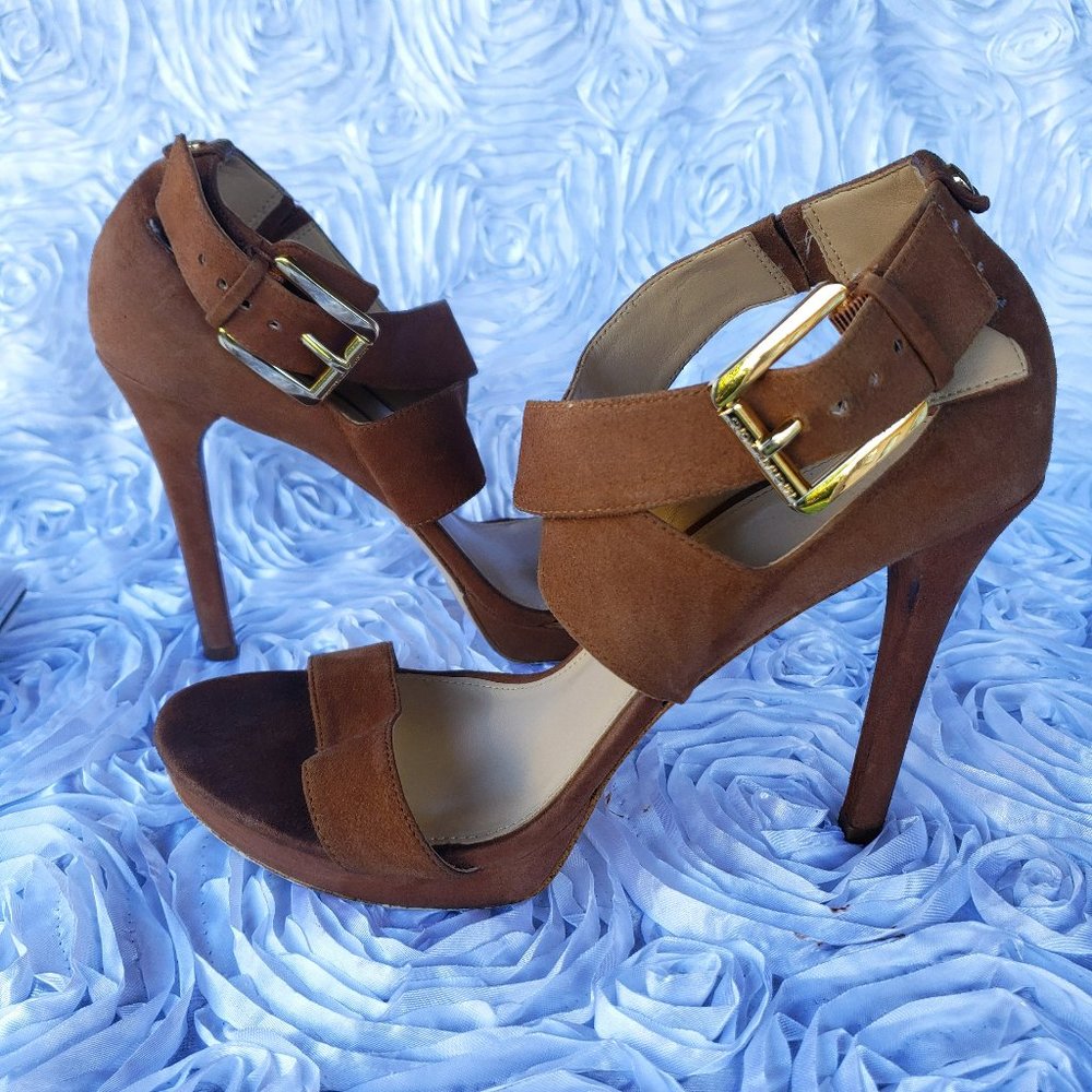Michael Kors Brown Suede Strappy Open Toe Platform Stiletto Heel Women Size 10